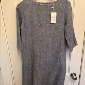 NAIF Heathered Light Blue Linen Shift Dress